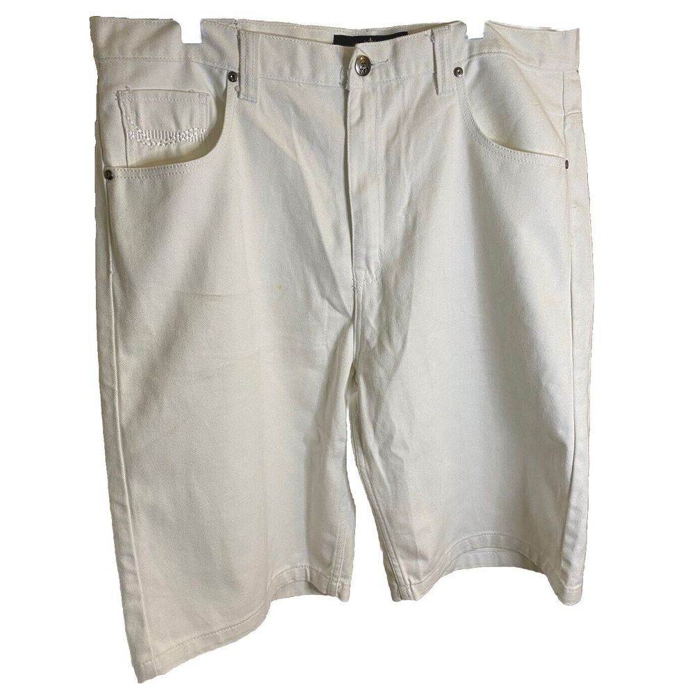 Red Ape Jean Shorts - White Embroidered ‎ Size 40
